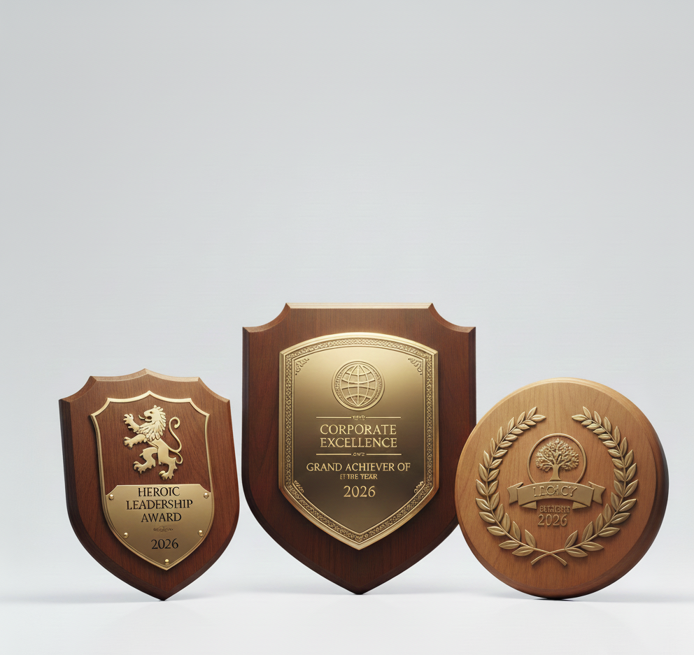 Premium Wooden Shields & Plaques – Customizable Recognition Awards